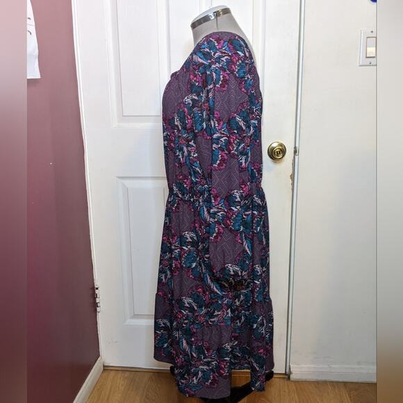 Lane Bryant Fantasy Floral 3/4 Sleeve Square Neck Tiered Fit & Flare Dress 26/28 - Picture 9 of 16